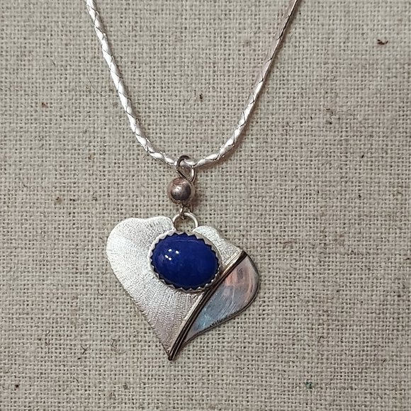 Sterling Lapis & gold leaf signed JKM Lea. - Picture 1 of 7